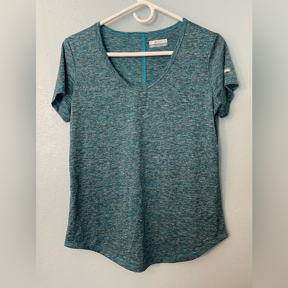Columbia V-Neck Teal-Heather Short Sleeve Tee